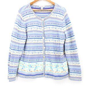 Appleseed's Limited Edition Cardigan Womens Blue Fair Isle Pointelle Light XL